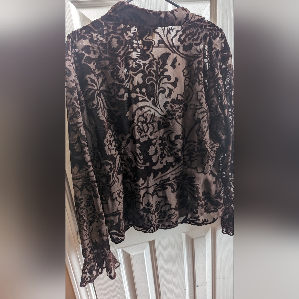 Elegant Brown Floral Velvet Women's Top